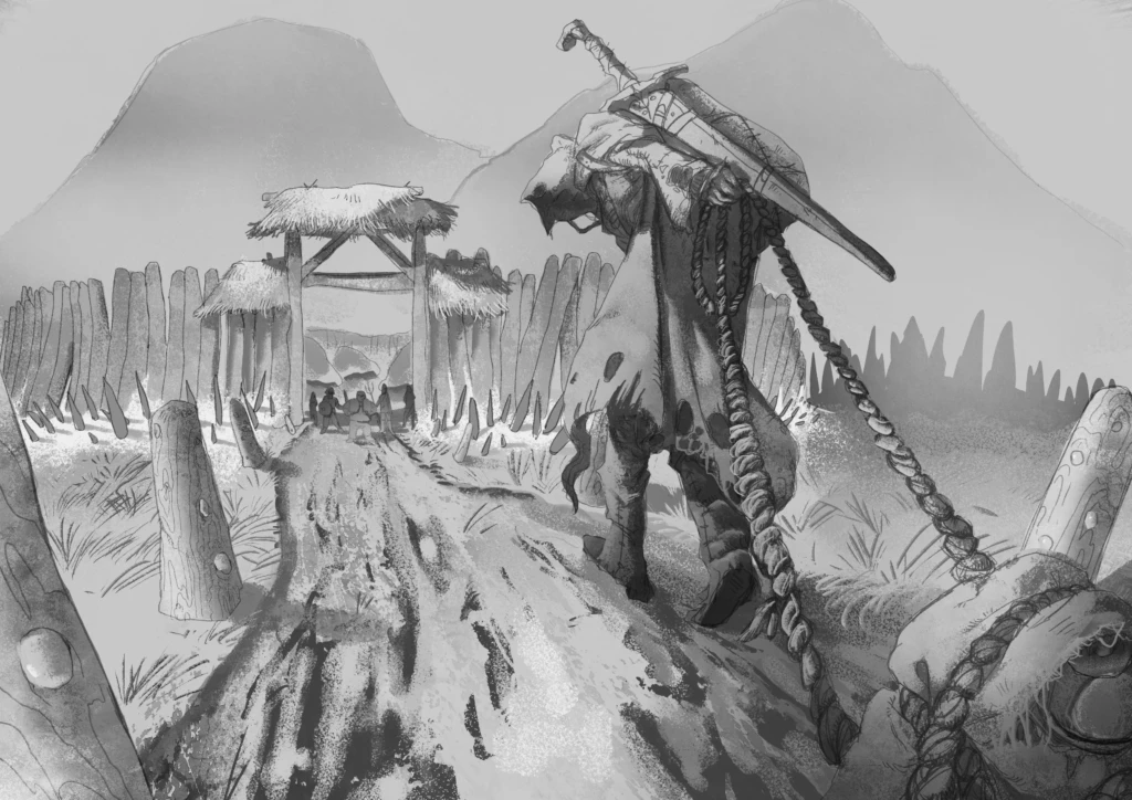 Black and white process draft of finished piece