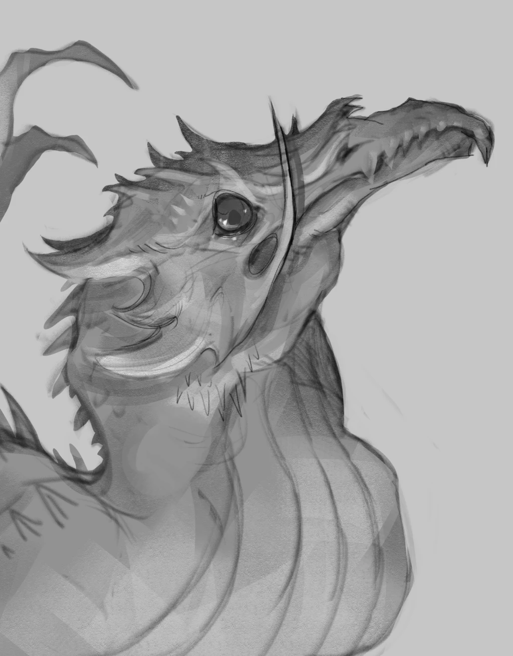 Black and white rough digital sketch of the finished piece.
