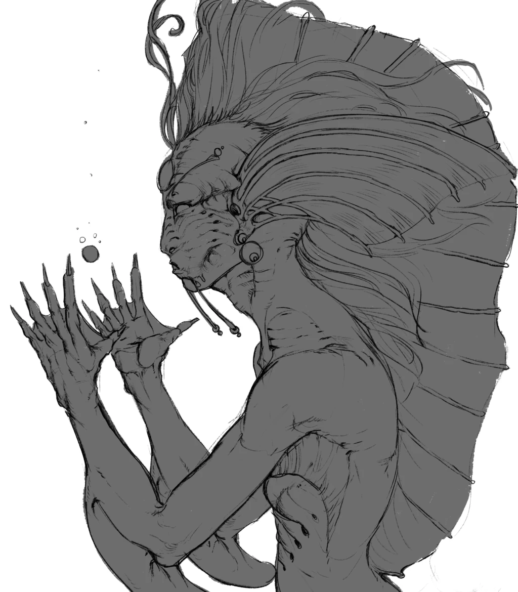 Sketch of the mermaid without colour or rendering.