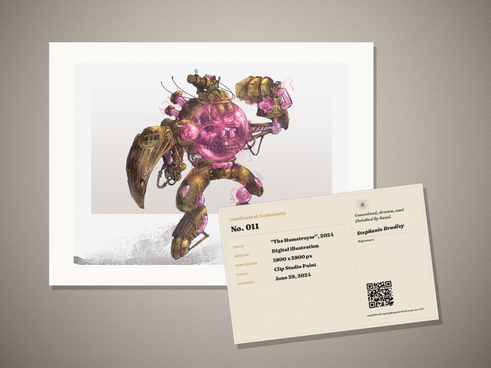 What arrives: the “The Hamstroyer” print in its mat, with its signed certificate of authenticity