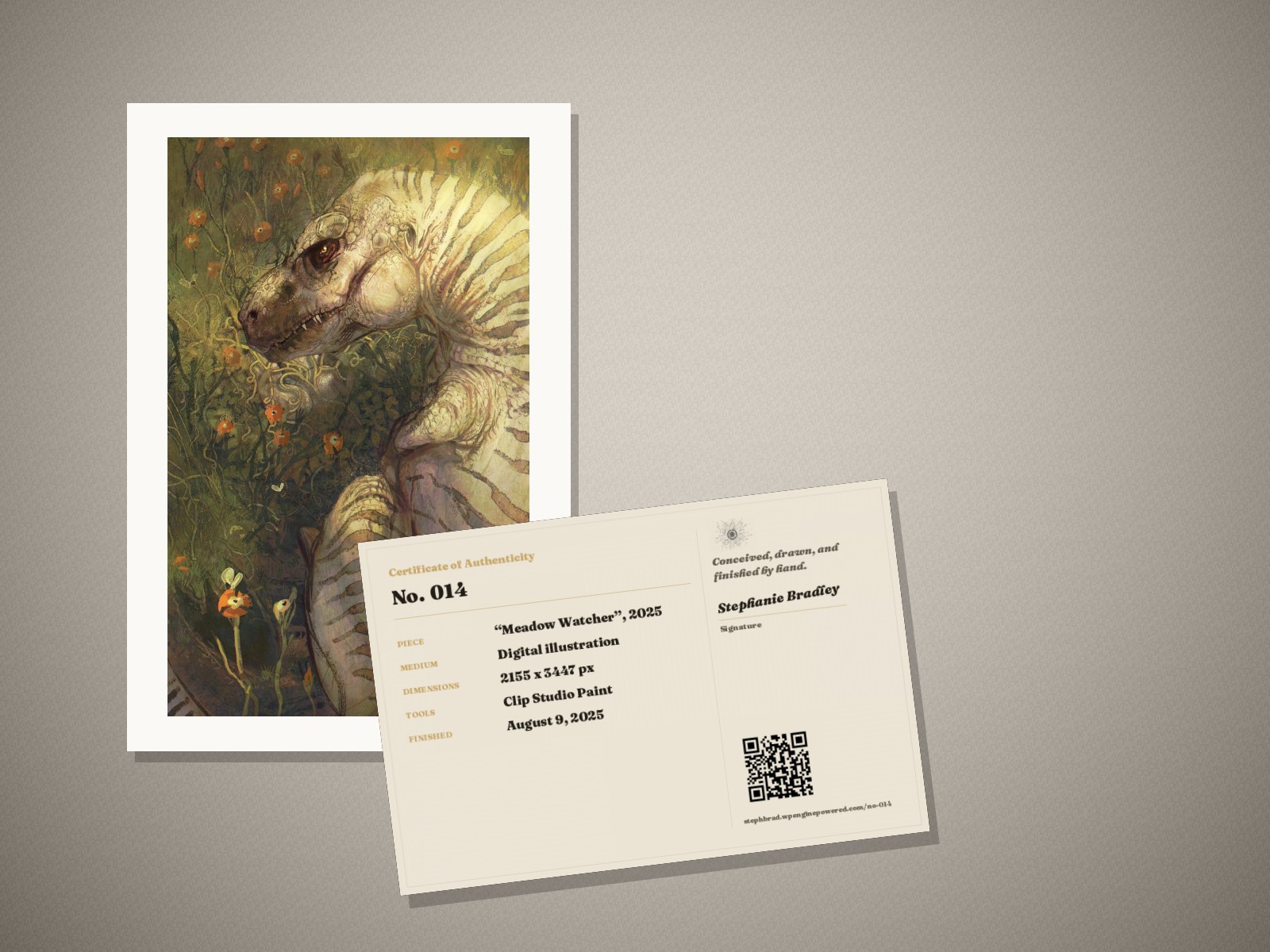 What arrives: the “Meadow Watcher” print in its mat, with its signed certificate of authenticity