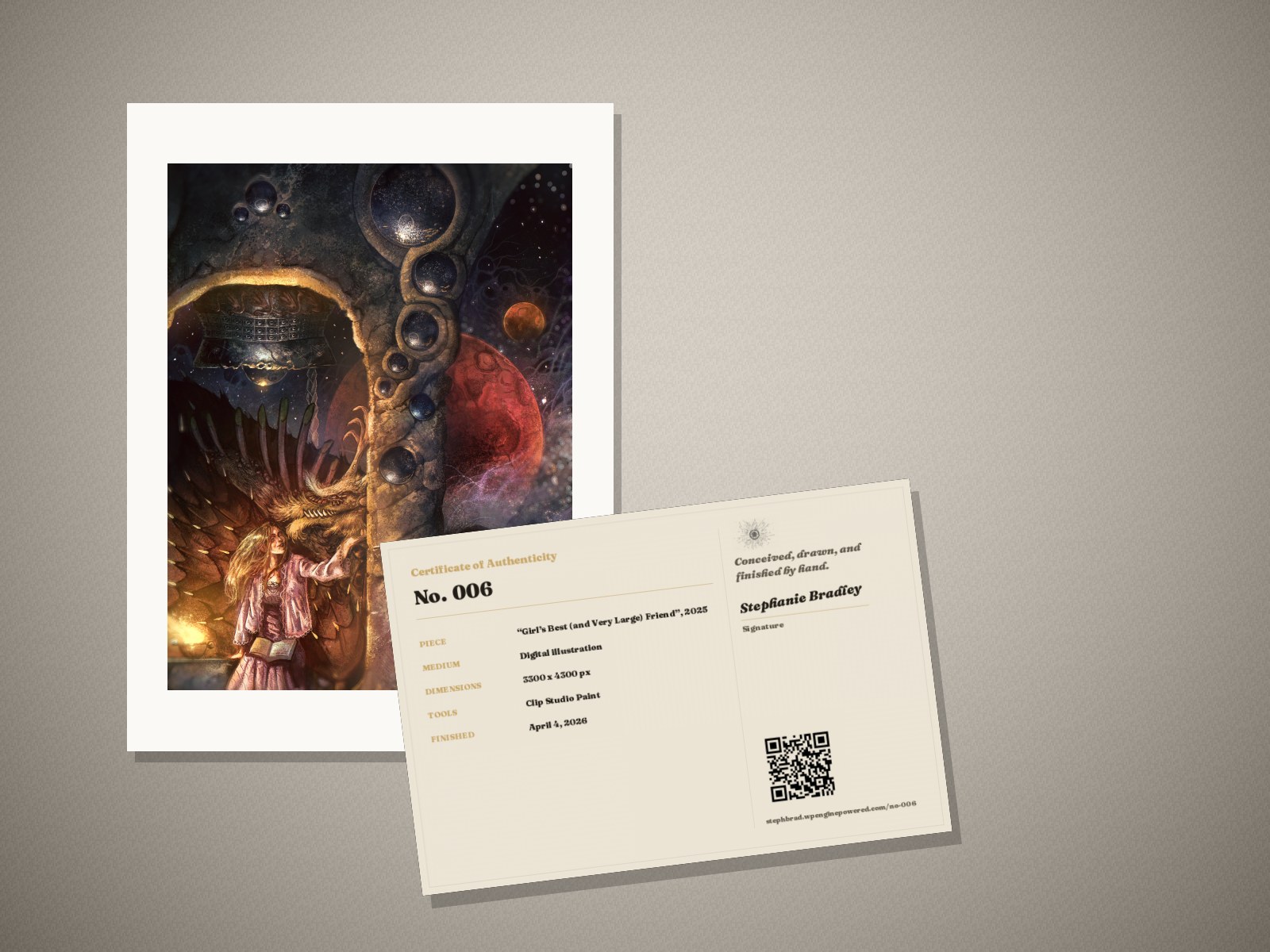 What arrives: the “Girl’s Best (and Very Large) Friend” print in its mat, with its signed certificate of authenticity