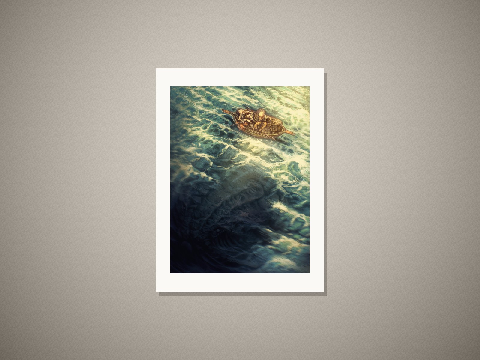 “Oi, Don’t Sink Us Mate” art print in a white mat on a wall